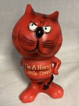 Vintage “I&#39;m A Horny Little Devil” 4.5” Cat Figurine 1979 Berries Hong Kong - $27.67