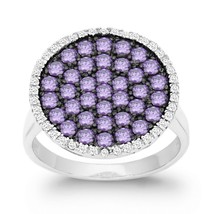 Sterling Silver Clear and Purple CZ Black Rhodium Round Ring - £68.34 GBP