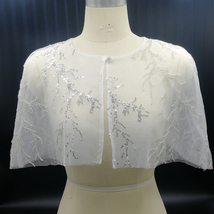 White Lace Cover-Ups Women Custom Embroidery Lace Wedding Sequin Shawl Wrap Cape