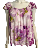 Soma Cool Nights Women&#39;s Pink/Lavender Floral Smocked Neckline Night Shi... - $39.08 CAD