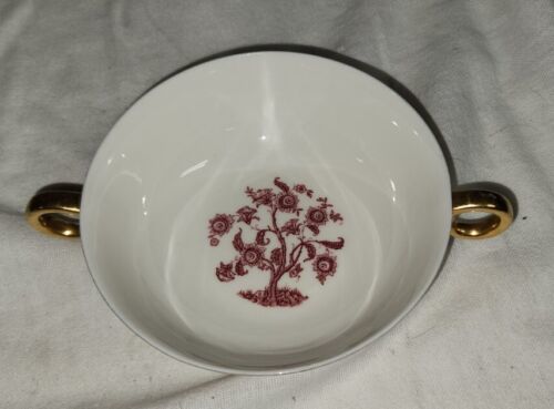 Theodore Haviland New York Cambridge Double Handle Cup Soup Bowl Maroon Red - $14.99