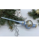 Light Blue Christmas glass tree topper with gold glitter, Christmas finial - £14.28 GBP