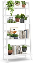 Homykic Ladder White Bookshelf, 4-Tier Bamboo Ladder Shelf, Easy To Assemble. - £72.70 GBP
