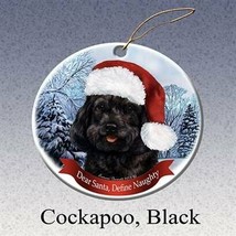 Holiday Pet Gifts Cockapoo, Black Santa Hat Dog Porcelain Christmas Ornament - £24.29 GBP