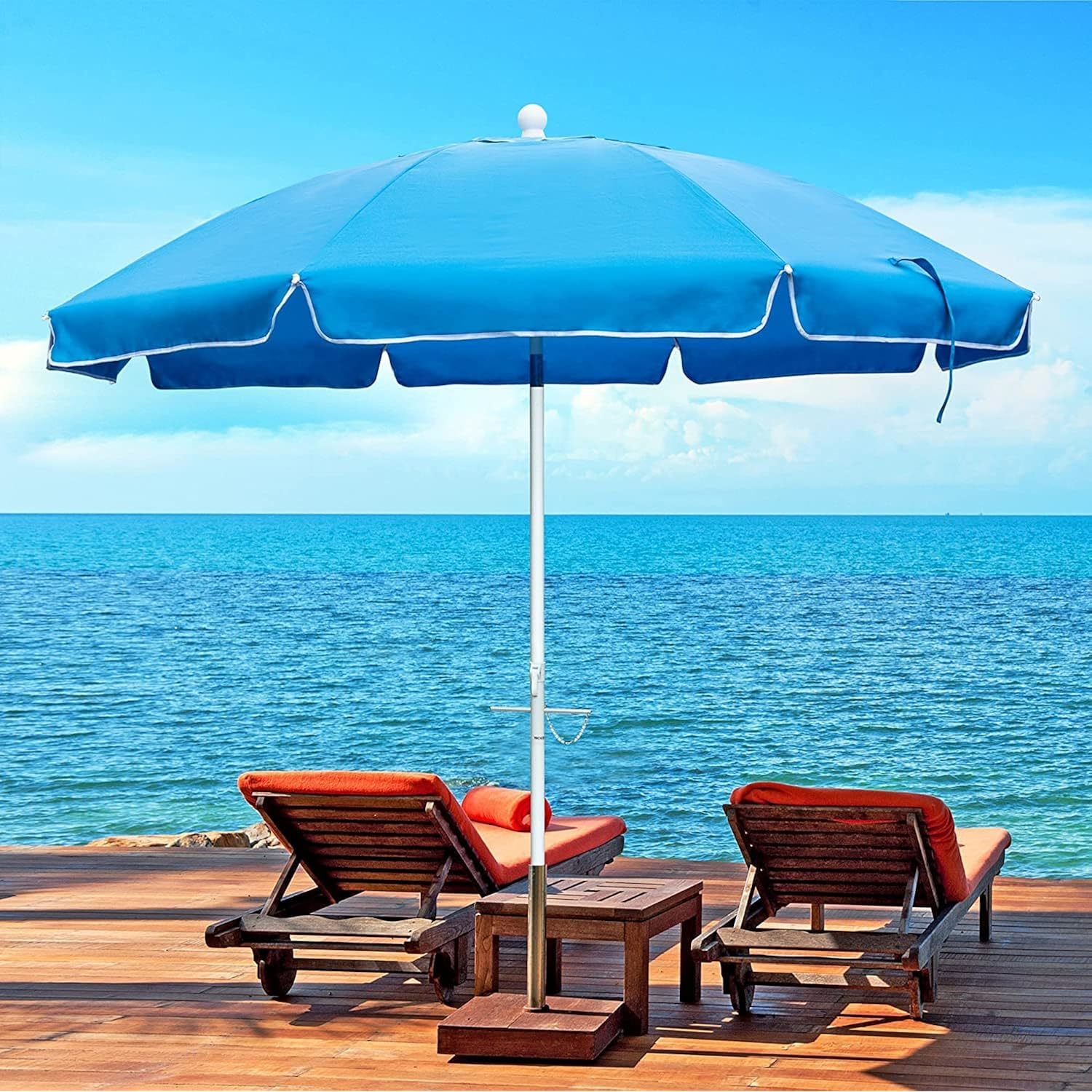 Abba Patio 7ft Beach Umbrella with Sand Anchor, Push Button Tilt and Carry Bag,