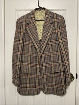 Vtg 70&#39;s Blazer MCM Men&#39;s Clubman Plaid Wool Tweed Wood Button Hunting Lining - £51.35 GBP