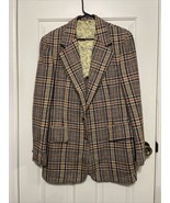 Vtg 70&#39;s Blazer MCM Men&#39;s Clubman Plaid Wool Tweed Wood Button Hunting L... - £51.49 GBP