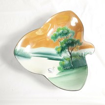 Noritake Hand Painted Lake Swan Scene Clover Shaped Trinket Dish Ceramic Vintage - £19.66 GBP