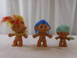 3  1998 LCD Treasure Troll TT Jewel Belly 6&quot;  5&quot;  4&quot;   Inch Dolls   Yellow Blue - £17.48 GBP