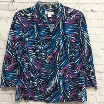 Christopher &amp; Banks Womens Jacket Blue Purple Leaves Mock Neck Pockets B... - $4.95