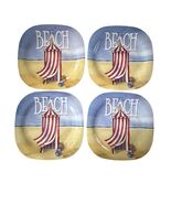 Evergreen Beach Themed Melamine Plates Set of 4 Coastal Cabana Nautical 11” - $21.60