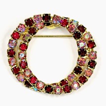 Entwined Circles Red &amp; Pink Brooch Vintage Aurora Borealis Fashion Jewel... - €13,68 EUR