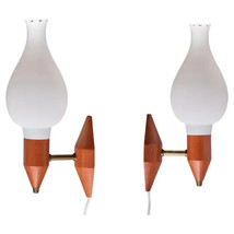 Modern Wall Lamps in Teak Wood, Brass and Opaline Glass, India, 1950s - $1,600.03