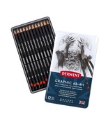 Derwent Graphic Drawing Pencils, Medium, Metal Tin, 12 Count (34214) - £26.57 GBP