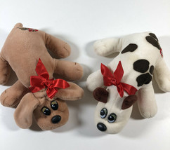 Vintage Tonka Pound Puppies Lot Of 2 Plush White W Brown Spots & Tan Ears 8 Inch - $12.59