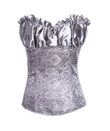 Renaissance Corset XL Gray Silver Brocade Print Burlesque Ruffle Lace Up - $28.70