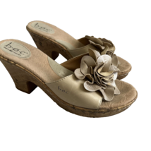 Born BOC Cork 3&quot; Wedge HeelsTaupe Bronze Sandals Size 9 Leather Floral S... - $20.52