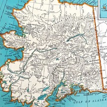 Alaska North America Map 1935 United States 14 x 11&quot; Canada Yukon LGAD99 - £39.32 GBP