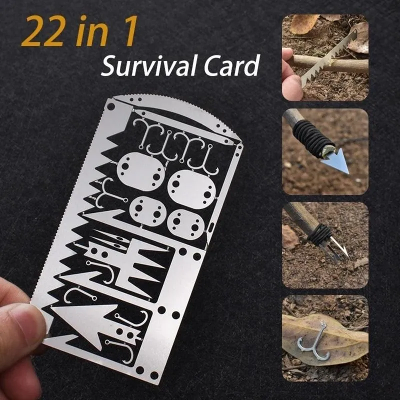 1PC Survival Tool Card 22-in-1 Portable Stainless Steel Camping Tools Mu... - £81.37 GBP