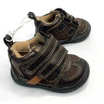 Koala Kids Boys Infant Baby 2 Brown Faux Leather Sneaker shoes Hook and - $10.88