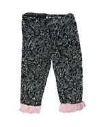 Vintage Black White Line Drawing Pink Tassel Capri Pants Size L Drawstri... - $31.84 CAD