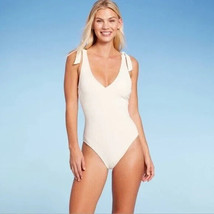 Women&#39;s Plunge Front Shoulder Tie Ribbed One Piece Swimsuit - Shade &amp; Shore - Lg - £15.80 GBP