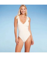 Women&#39;s Plunge Front Shoulder Tie Ribbed One Piece Swimsuit - Shade &amp; Sh... - $19.77