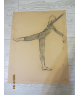 VINTAGE CHARCOAL DRAWING YOUNG FEMALE DANCER  16&quot; X 21&quot; - £7.92 GBP