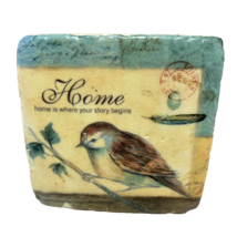 Vintage Stoneware Bird Home Is Where Your Story Begins Coaster Cork Back... - £6.28 GBP