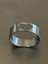 Hollow Heart Black Stainless Steel Men Woman Engagement Ring Size 10.5 - £7.75 GBP