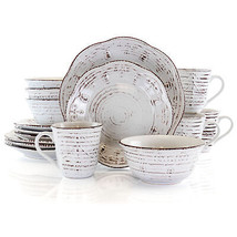 Elama Rustic Birch 16 pc Stoneware Round Dinnerware Set in White - £73.57 GBP