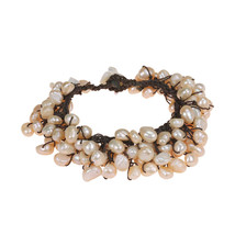Exotic &amp; Stylish Pink Pearl Cluster on Cotton Rope Bracelet - £15.59 GBP