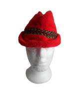 Vintage Bright red Tyrolean / alpine Fedora like style hat w/ ear flaps #2 - $19.99