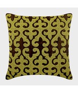 Brown Decorative Pillow Cover, Lemon Grass Beaded 16&quot;x16&quot; Silk, Adara - $49.45+