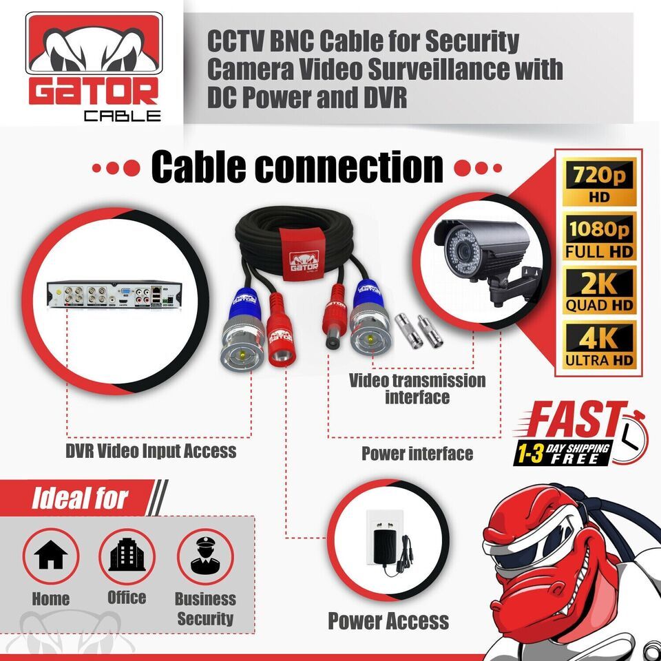 CCTV Cable Camera Security Surveillance BNC Extension Wire Power Video D... - $9.99