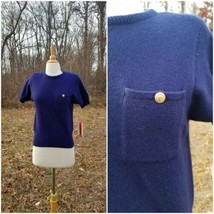 Vintage Liz CLAIBORNE blue Wool Angora Short Sleeve pin up Knit Sweater S - £35.03 GBP