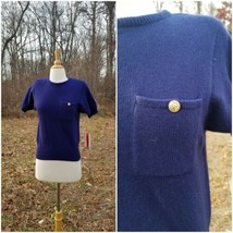 Vintage Liz CLAIBORNE blue Wool Angora Short Sleeve pin up Knit Sweater S - $44.55