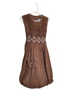 Luli And Me Size 6 Brown 100%Silk Smocked Dress Diamond Floral Pattern - £39.53 GBP