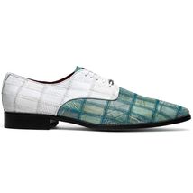 Pissa Genuine Caiman and Lizard Patchwork Derby Shoes Tourquoise/White image 2