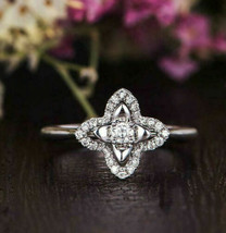Floral Engagement Ring 1.35Ct Round Cut Diamond Solid 14K White Gold in Size 5.5 - £198.54 GBP