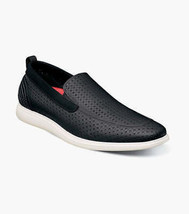 Men&#39;s Shoes Stacy Adams Remy Moc Toe Perf Slip On Leather Black 25658-001 - £60.49 GBP