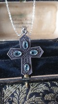 Vintage 1990-s 925 Silver Large Aquamarine Cross Pendant on 18 inch Chain. - $66.71