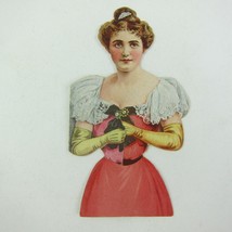 Victorian Trade Card Canfield Dress Shields Die Cut Lady Red Dress Antiq... - $19.99