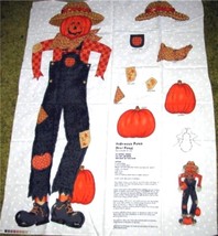 Halloween Patch Design Scarecrow &amp; Pumpkin Door Panel Cotton Fabric - £3.18 GBP