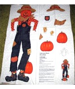 HALLOWEEN PATCH DESIGN Scarecrow &amp; Pumpkin Door Panel Cotton Fabric - £3.13 GBP
