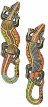 Set of 2 Beautiful Unique Hand Carved Wooden Aboriginal Dot Gecko Lizard Tropica - $29.64