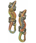 Set of 2 Beautiful Unique Hand Carved Wooden Aboriginal Dot Gecko Lizard... - £23.15 GBP