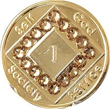 Light Topaz Swarovski Crystal NA Medallion Year 1 - 40 Gold Plated - £17.36 GBP