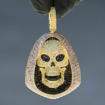 2.5CT Round Cut Diamond 14K Yellow Gold Over Halloween Men&#39;s Skeleton Pendant - £159.55 GBP