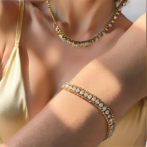 Gold vermeil CZ Adjustable tennis Chain bracelet women waterproof tarnish free - $22.75